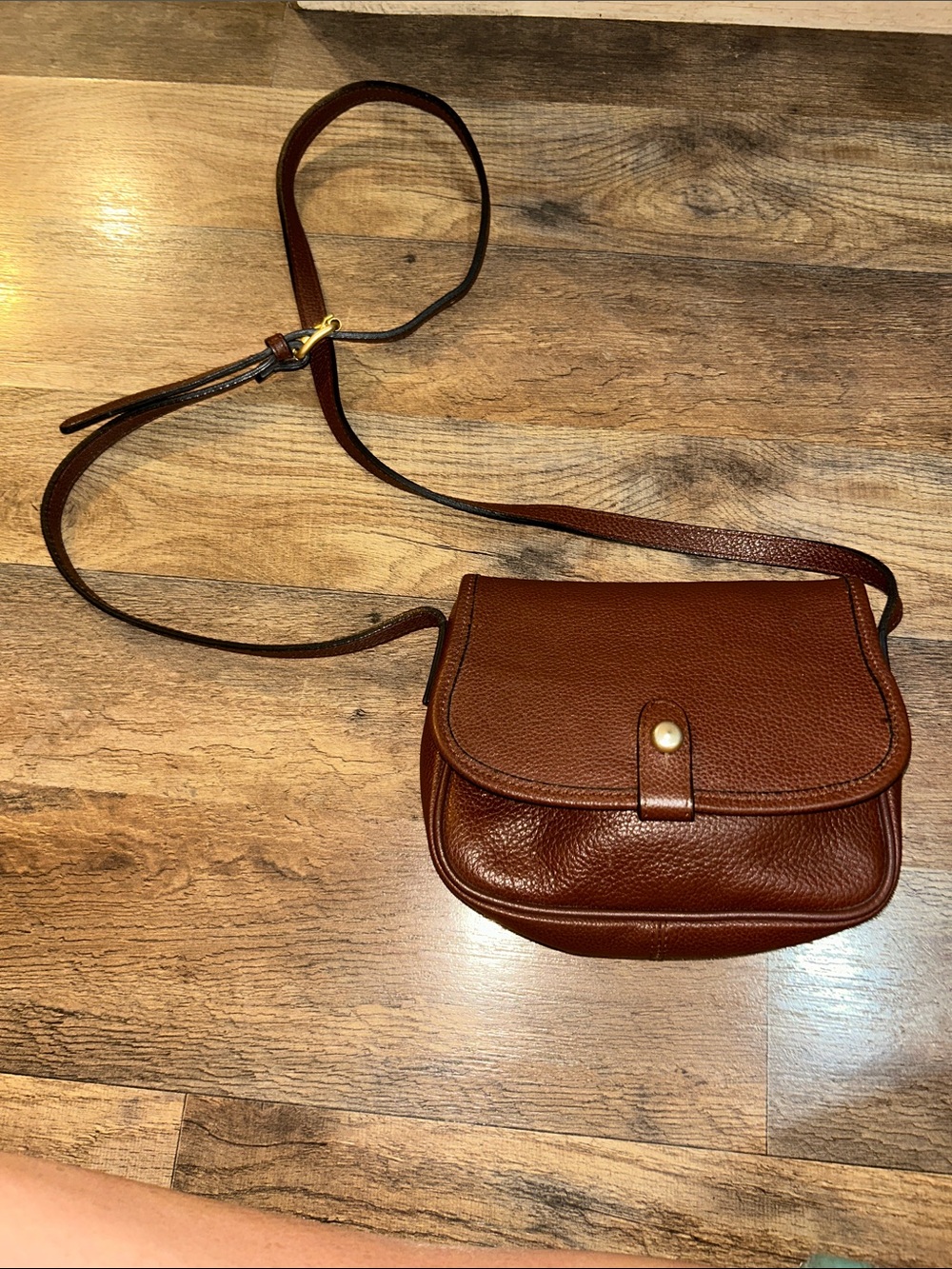 Marks And Spencer 100 % Pebbled Brown Leather Crossbody Bag with Snap Flap